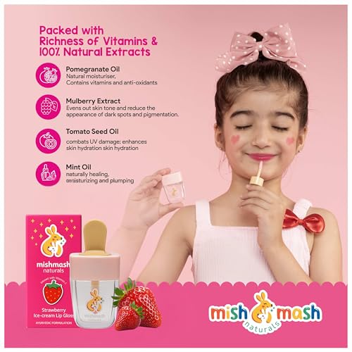 Mishmash Naturals lip Gloss | Safe, Non Toxic & Ayurvedic | Shiny & Glossy Finish | With Goodness of Pomegranate Oil & Shea Butter | Nourishing Formula | for Kids, Preteens & Girls | Ages 3-14 | 12ml