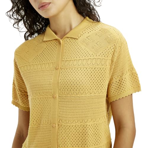 Levi's Women's Self Design Mustard Spread Collar Shirt
