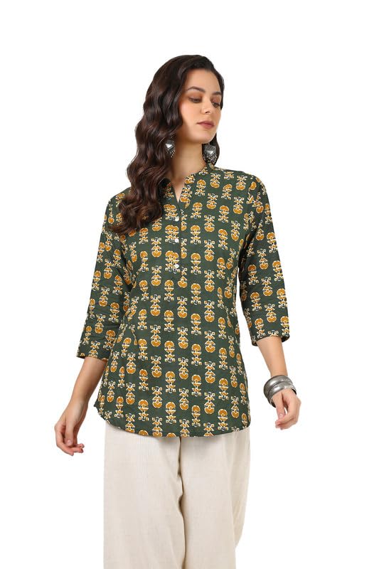 Soch Womens Green Cotton Ajrakh Print Tunic