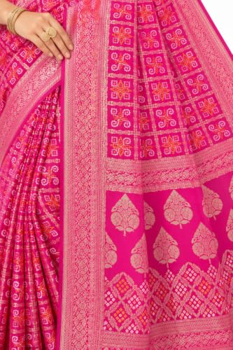 Banarasi Woven Khadi Georgette Bandhani Saree Pink
