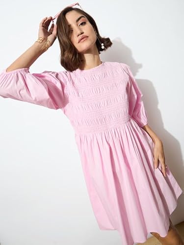 barcino Pink Poplin Smocked Gathered Dress