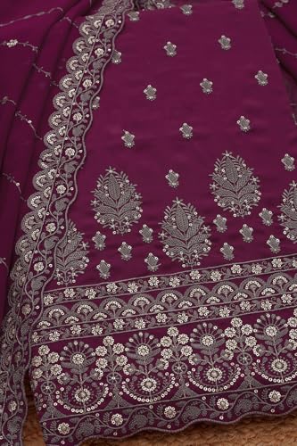 Soch Womens Wine Crepe Embroidered Unstitched Dress Material With Sequins