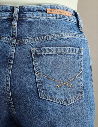 U.S. POLO ASSN. Women's Wide Leg Mid Rise Jeans (UWAW23JN048_Blue_34)