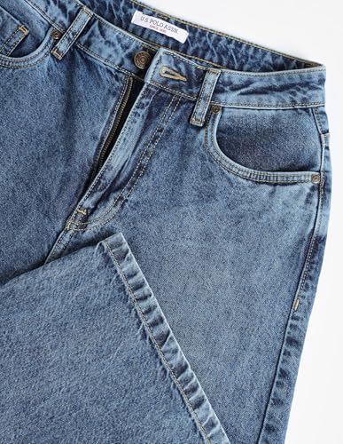 U.S. POLO ASSN. Women's Wide Leg Mid Rise Jeans (UWAW23JN048_Blue_34)