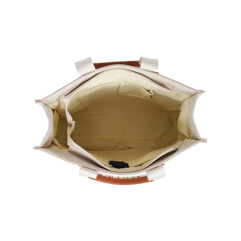 United Colors of Benetton Women's Giada Canvas Tote Bag - Off White & Tan | Spacious Everyday Tote with Zipper | Stylish Handbag for Women | Ideal for Gifting