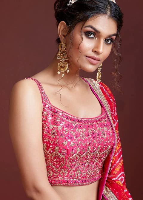 Zeel Clothing Women's Chinnon Silk Embroidered Fabric Semi-Stitched Lehenga Choli with Dupatta (105-Pink-New-Bridal-Latest-Lehenga; Free Size), Customizable Length