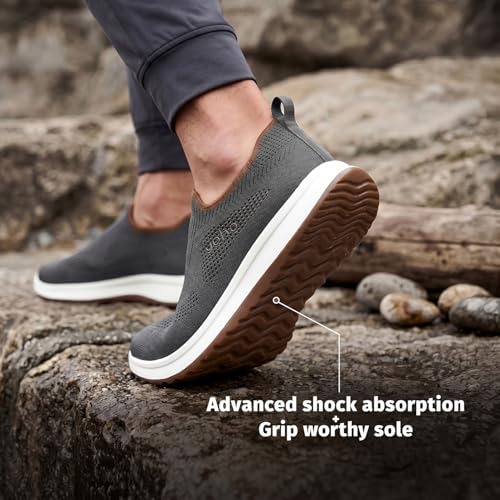 Yoho Men's Walking Shoes Esteem | Lightweight, Extra Soft Cushioned Insole Slip Ons with Shock Absorbing Sole | Casual without Lace Sneakers for All day wear, Running and Jogging | Monsoon Grey - UK 11