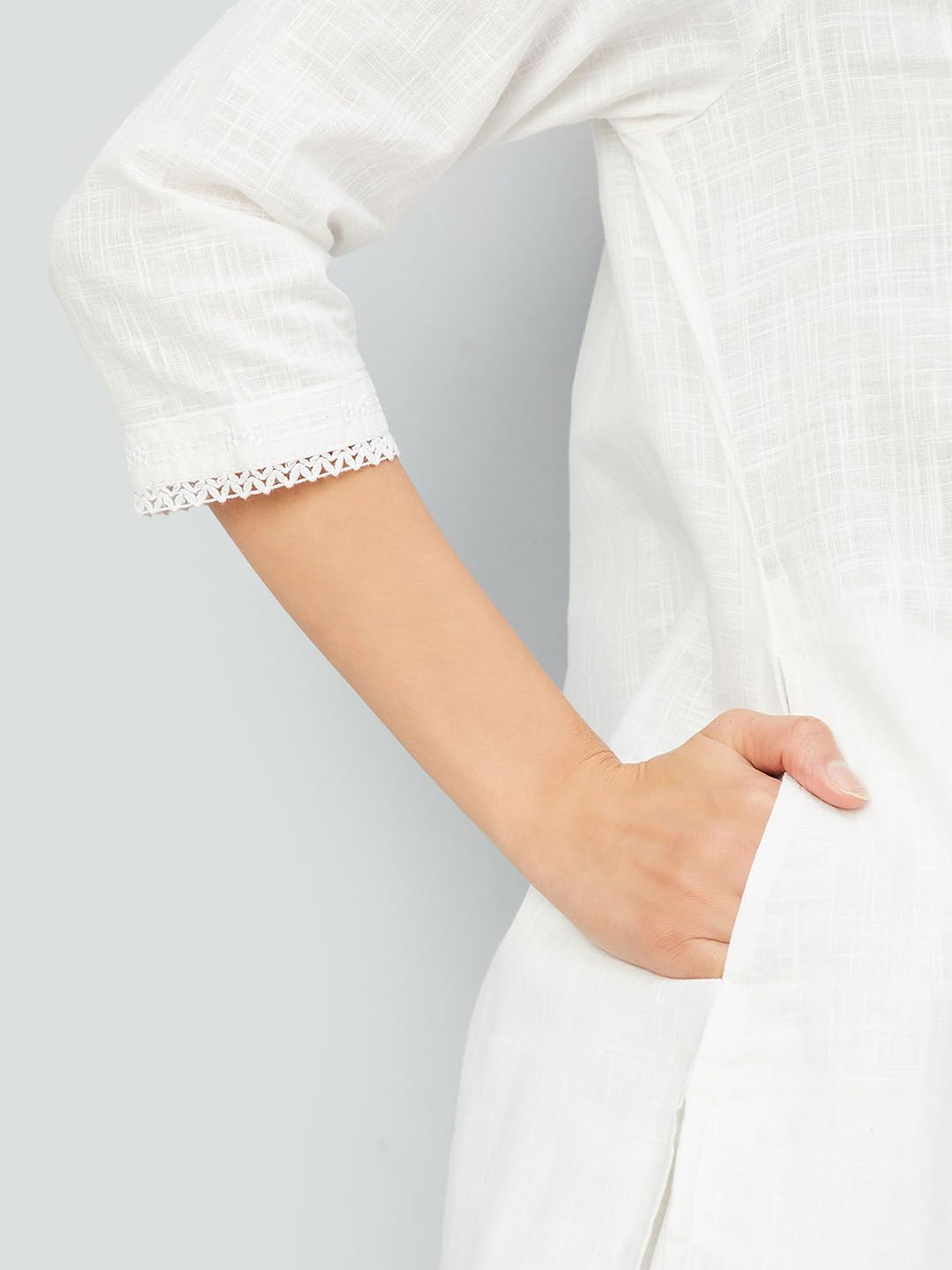 Max Women Cotton Blend Regular Fit Kurta (NCEKSP25AD_White, XL