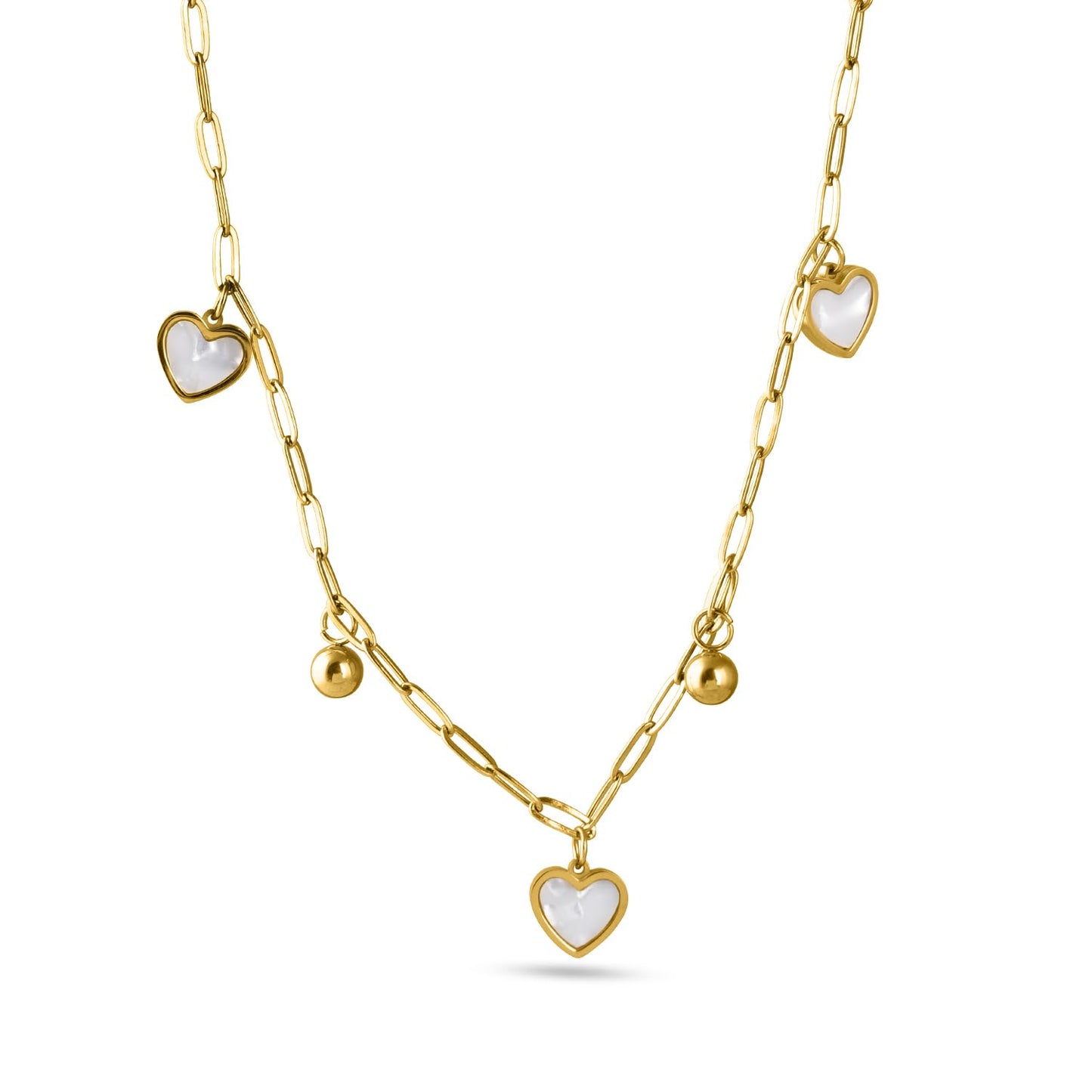 PALMONAS Hearts of Pearl Necklace for Womens - Waterproof & Anti-Tarnish, Gift for Girls & Women