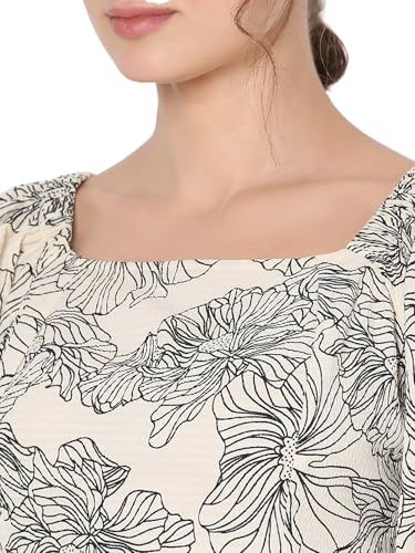 VERO MODA Women Floral Print Beige Polyester Above Knee Length A-line Dress