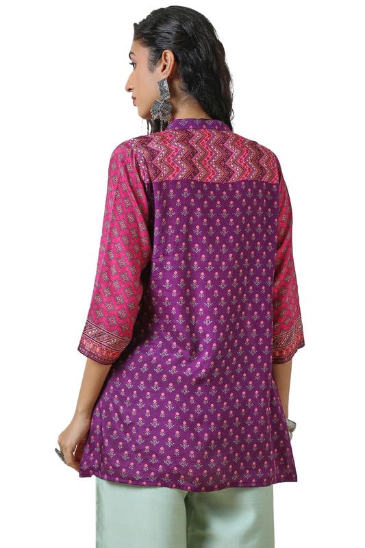 Soch Womens Purple Viscose Muslin A Line Tunic with Floral Print