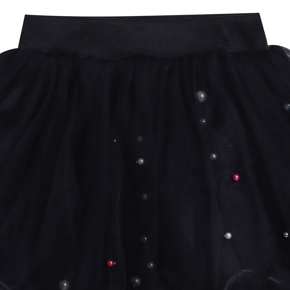 Hopscotch Girls Polyester Ruffled A-Line Knee Length Skirt in Black Color for 4-5 Years (ADX-3074987)