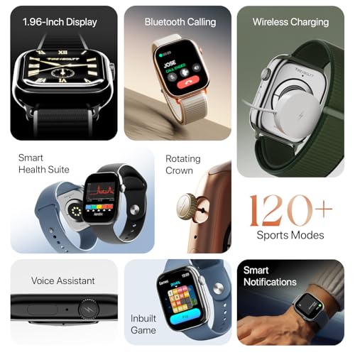 Fire-Boltt Ninja X Ring Smart Watch with 1.96” Large Display, Bluetooth Calling, Wireless Charging, AI Voice Assistant, 500+ Watch Faces, Health Suite, Smart Watch for Man & Woman – Mocha Mousse