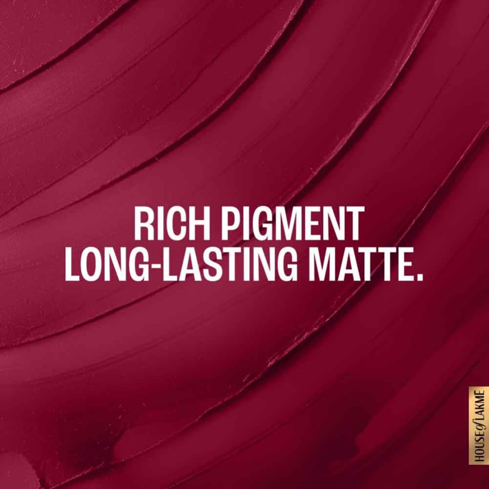 Lakme Forever Matte Lipstick, Waterproof, Non Drying, Creamy Matte Bullet Lipstick Made With French Rose Oil Extracts, Red Crimson, 4.5g