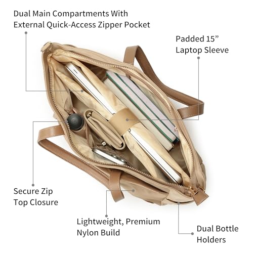 Fastrack Nylon Edit laptop Tote | Nylon Women’s Bag | 2 Compartments, 15" Padded Laptop Sleeve, Bottle Holders, Trolley Sleeve & Dual Carry Straps