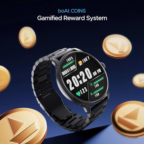 boAt Lunar Oasis w/TBT Navigation, QR Tray, Watch Face Studio, Bluetooth Calling, Emergency SOS 1.43" (3.6 cm) AMOLED Display Fitness Smart Watch for Men & Women(Steel Black)
