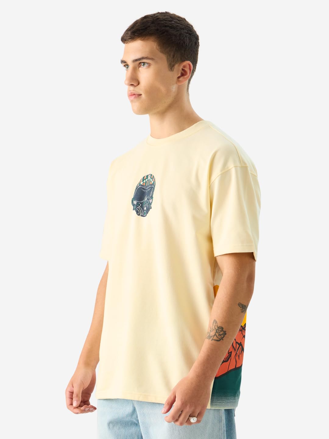 The Souled Store Official Top Gun: Jets Off White Graphic Printed Cotton Oversized T-Shirts for Men and Boys - Fly High with Style