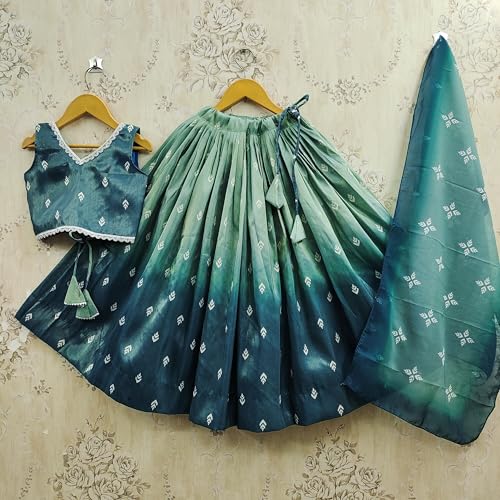 Helene Girls Ombre Lehenga Choli Set | Sleeveless V-Neck Crop Top & Flared Lehenga Skirt | Ethnic Wear for Kids | 2-8 Years Girls (Rama, 3-4 Years)