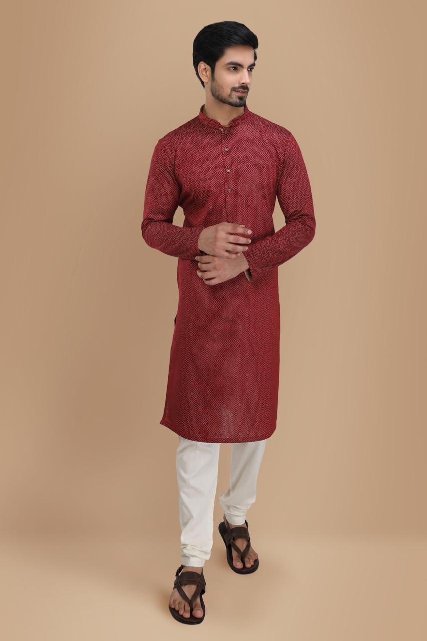 Manyavar Men's Maroon Printed Kurta (XL)