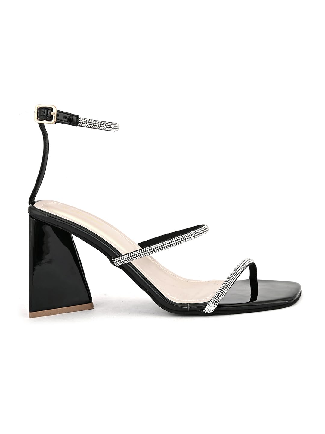 pelle albero Women Black Embellished Ankle Strap Block Heels Sandals PA-PL-5051_Black_39