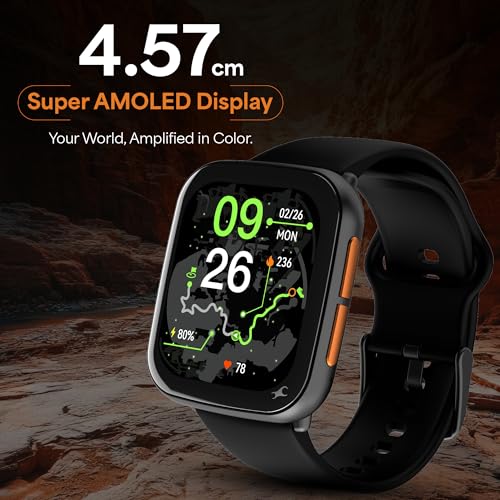 Fastrack Navstar 1.85" AMOLED Square Display Smart Watch with GPS, Offline Voice Command, AI Enabled, 100+ Sports Mode, BT Calling, IP68 Water Resistant Upto 5 Days Battery Life - Onyx Black