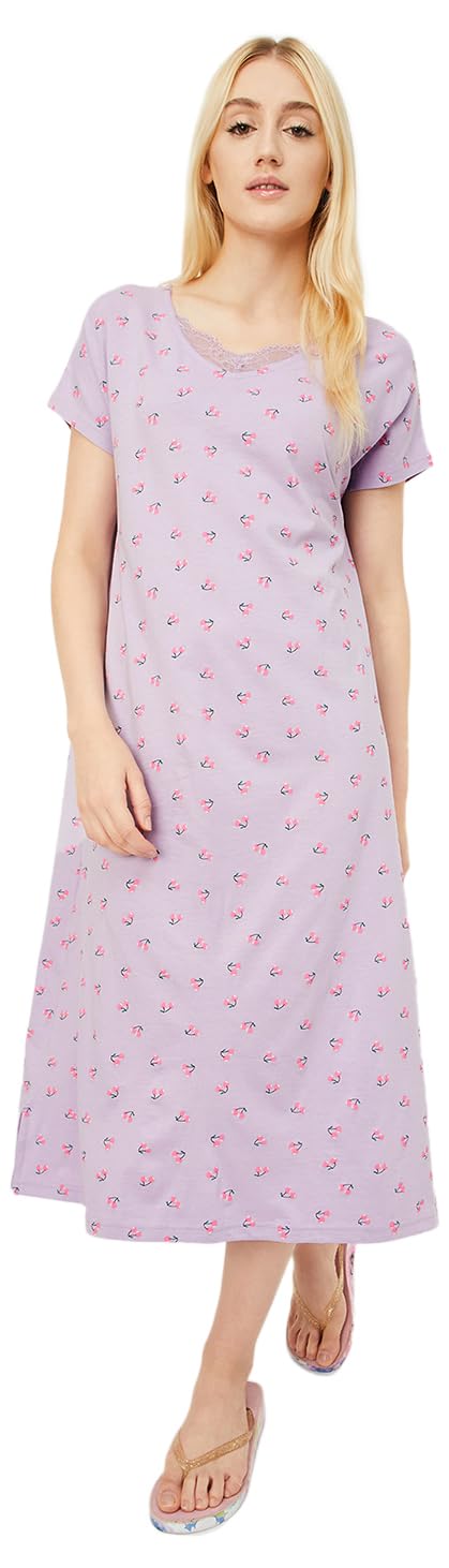 Max Women Cotton Maxi Casual Nightgown (SU24KG11_Lilac_L