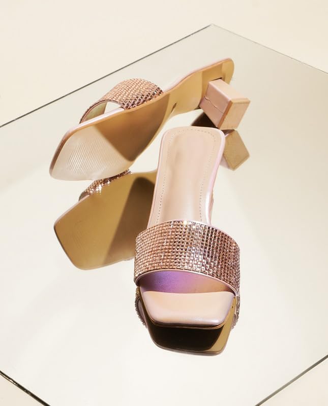 SELFIEE Embellished Block Heel Sandals Comfortable & Trendy Party Heels for Girls & Women