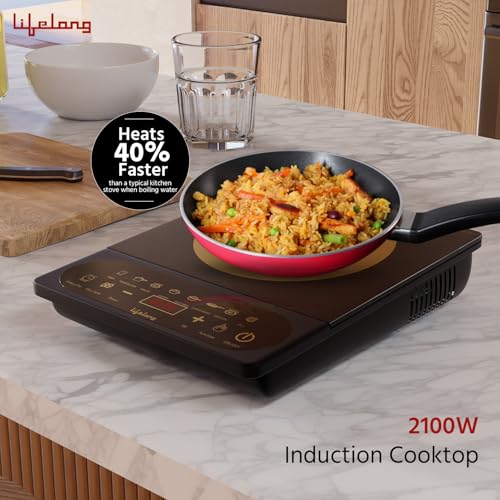Lifelong 2100 Watt Induction Stove Touch Panel,Upto 5.5KVA Surge Protection,Electric Induction with 7 Preset Indian Menu Options,Auto Shut-Off&Temperature Control,1 Year Manufacturer's Warranty,Black