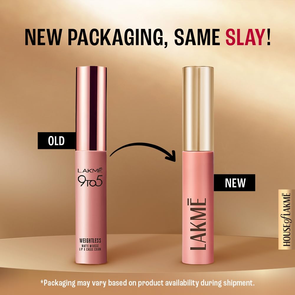 LAKMÉ 9 To 5 Weightless Mousse Lip & Cheek Color, Matte Lipstick & Blush, Lightweight, Long Lasting Lip & Cheek Tint For Dewy Look, Plum Feather, 9 G