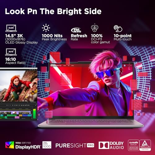 Lenovo Yoga Pro 7 Aura Edition Intel Evo Core Ultra 9 285H (32GB RAM/1TB SSD/14.5" (36.8cm)/3K OLED Touchscreen/AI PC/Copilot+ PC/Windows 11/Office Home 2024 AI Now/Grey/1.5Kg), 83KF001LIN