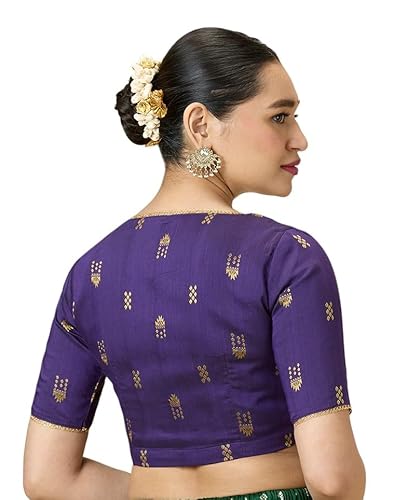 Studio Shringaar Women's Handloom Cotton Silk Readymade Saree Blouse (Purple, 46)