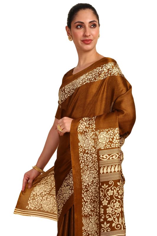 Soch Womens Gold Art Silk Floral Print Saree