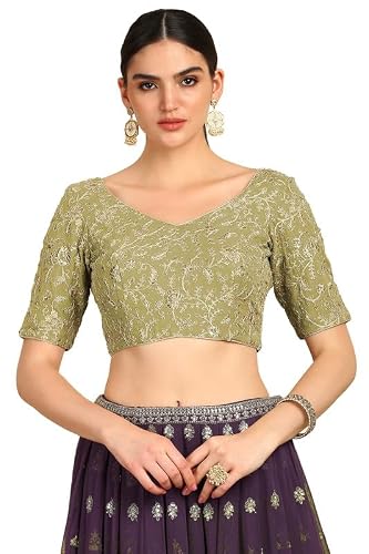 Soch Womens Sap Green Zari Embroidery Georgette Padded Blouse with Sequins