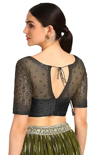 Soch Womens Black Zari Embroidery Silk Blend Padded Blouse with Sequins