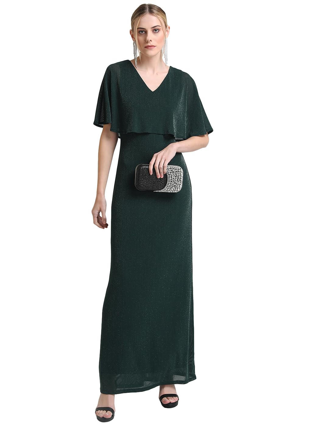Kazo Women's Polyester Fit and Flare Maxi Dress (124169GREENXS_Green