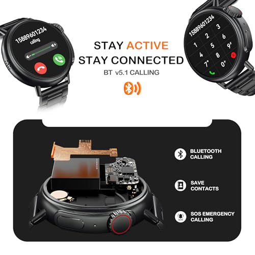 HAMMER Active 3.0 1.39" Display Bluetooth Calling Smart Watch with Metal Strap, Health Monitor, Metallic Body, AI Voice Assistance (Metallic Black)