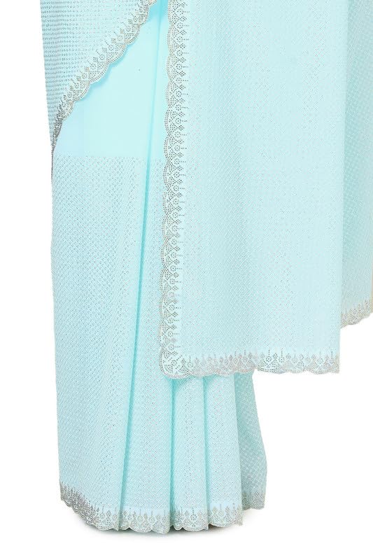 Soch Womens Turquoise Blue Georgette Embellished Saree With Sequins