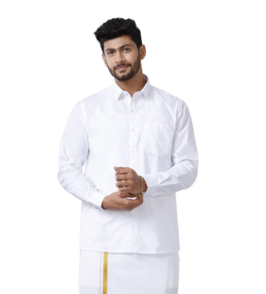 RAMRAJ COTTON Men Solid Full Sleeves White Shirt(40;White)