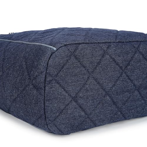 Fastrack Classic Denim Tote Bag | Quilted Design | 14-Inch Laptop Compatible With Padded Sleeve | Sturdy Dual Handles | Zipper Closure & Organizer Pocket | Natural Indigo Denim | 6-Month Warranty