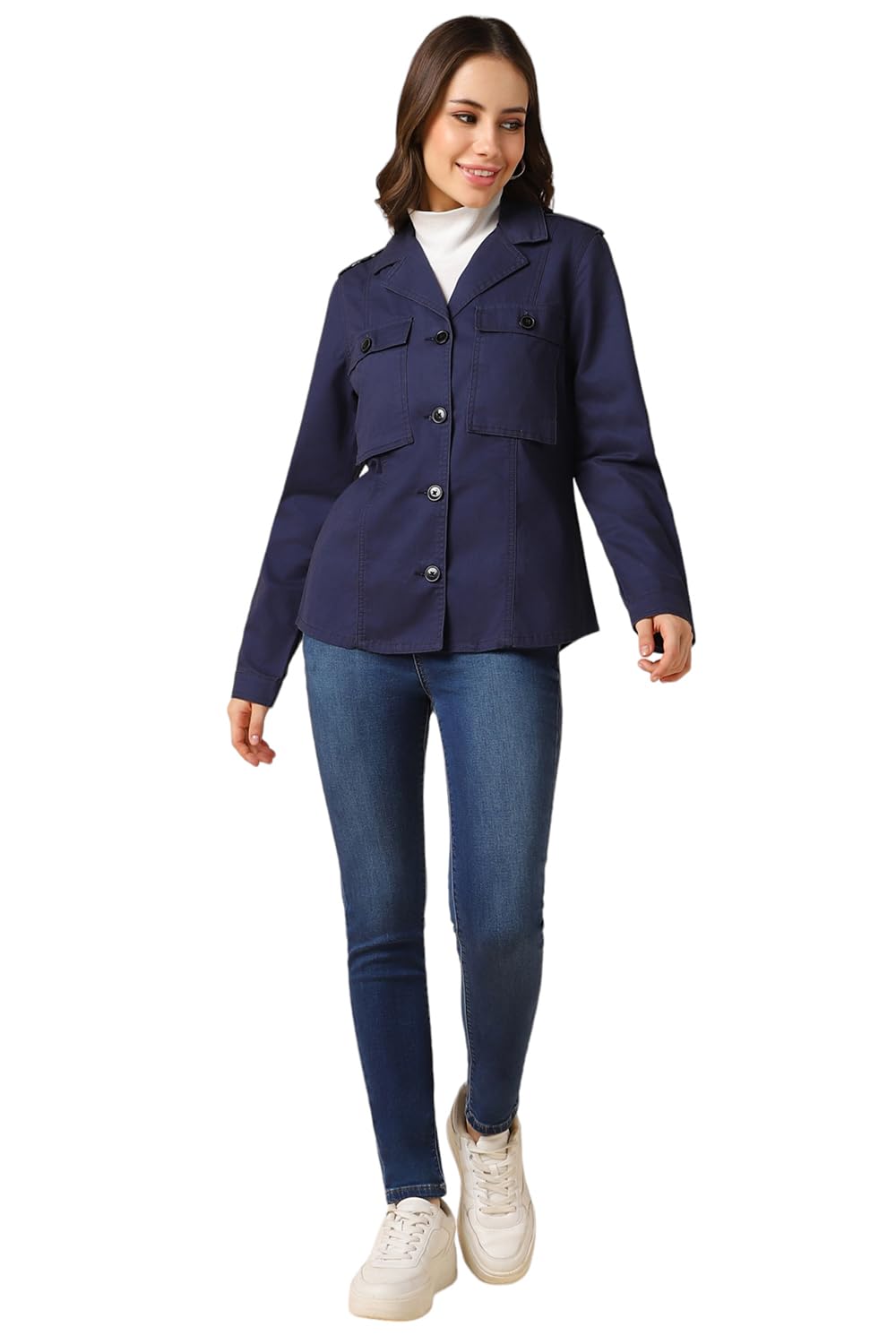 Allen Solly Women's A-Line Coat (AWJK515C07111_Navy