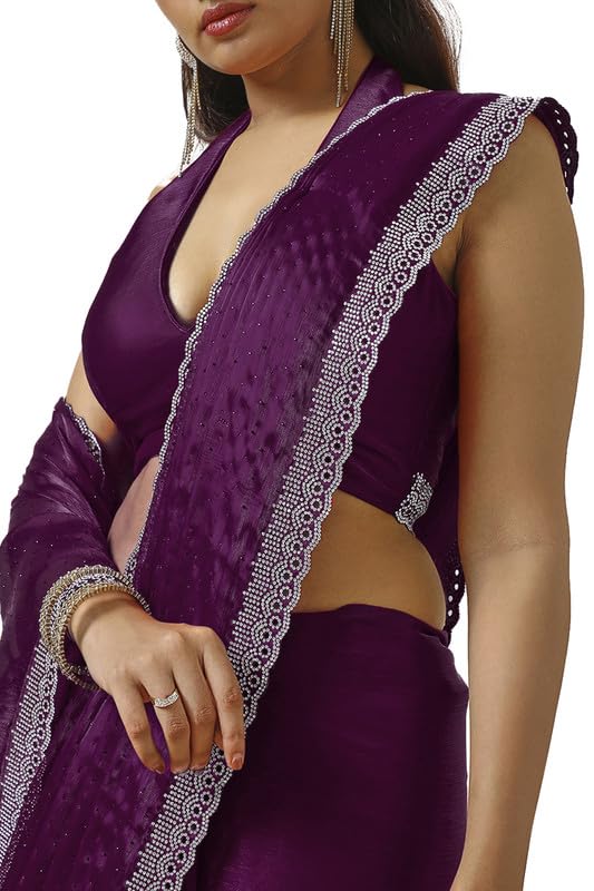 Soch Womens Wine Tissue Saree With Stone Work