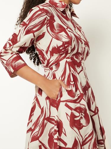 Max Women Printed Shirt Dress (Off White_L)
