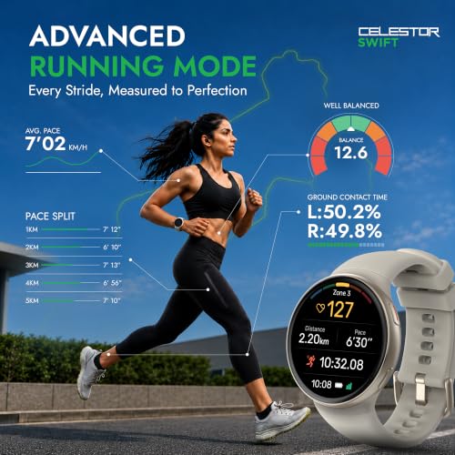 Titan Celestor Swift Smart Watch 1.32" AMOLED Display, Advanced Badminton Mode, Training Load & Readiness, Built-in GPS with Advanced Running Mode, Zone-Based Training & Recovery, AI Day Brief - Black
