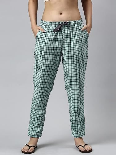 Enamor Essentials Relaxed Fit Cotton Flannel Woven Lazy Full Sleeve Shirt & Mid Rise Pant Set for Womens-EC20 (EC20_Soft Aqua Plaid AOP_S)