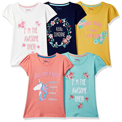 Max Girls Cotton Floral Regular T-Shirt Pack Of 5(M20CBTAMZ3MULTI_MULTI 3_5 Years-6 Years)