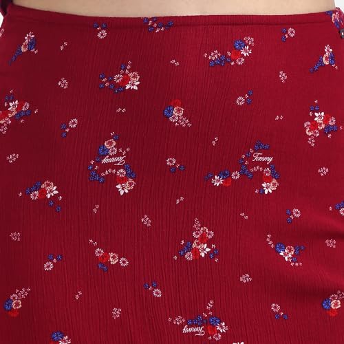 Tommy Hilfiger Red Printed High Rise Skater Mini Skirt