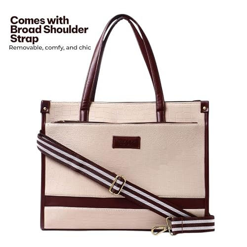 Pramadaa Pure Luxury Classic Madona Work Tote bags for women office use | hand bags for women's stylish | bags for women latest | Laptop Office Shoulder Handbag. (Walnut Beige)