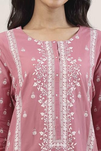 Biba Women Pink Cotton Straight Suit Set_32