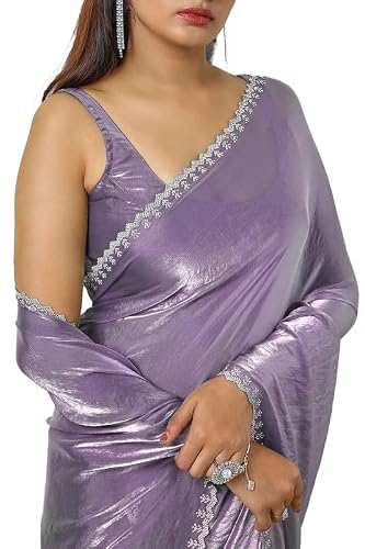 Soch Womens Lavender Tissue Saree With Stone Work