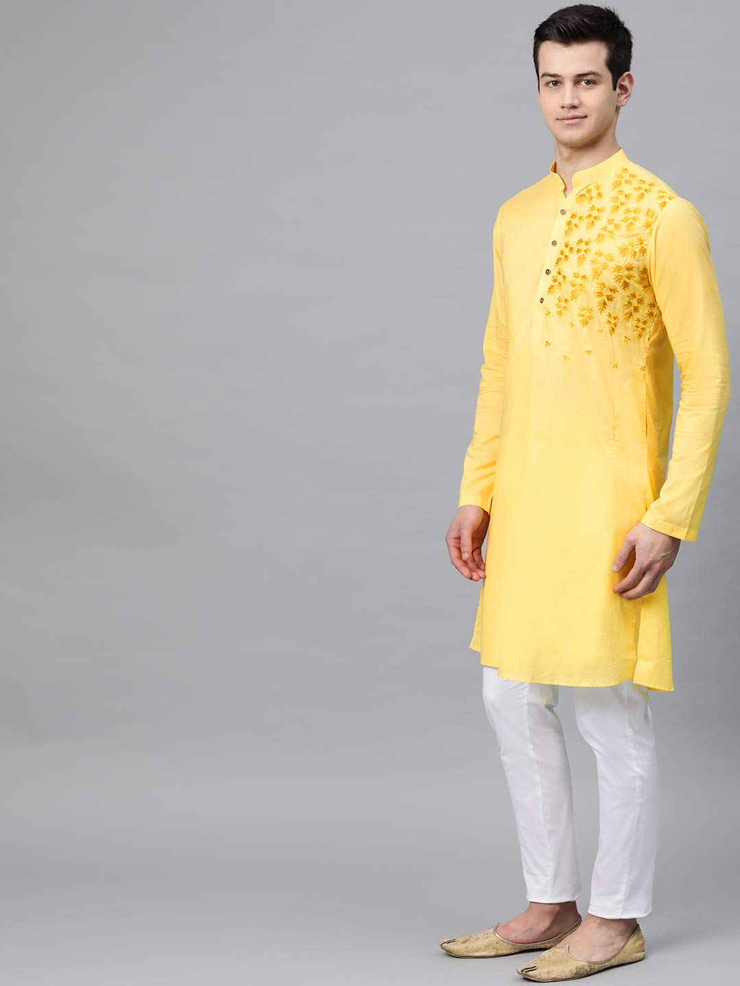 See Designs Yellow Cotton Regular Fit Embroidered Kurta_SDMDWKT822S